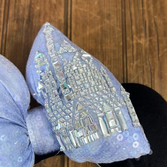 Disney Minnie Mouse Ears headband blue sequins bow with rhinestone castle - Picture 2 of 3